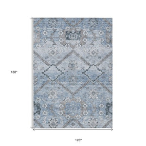 Homeroots 3' Stylish Floral Washable Area Rug - Durable Artichoke Green & Denim Blue For Indoor & Outdoor Use 10' X 14' Polyester 588869