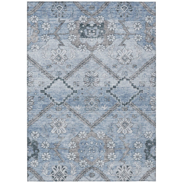 HomeRoots 5' Sky Blue and Denim Floral Area Rug - Durable, Washable Indoor/Outdoor, Perfect for Any Space 10' X 14' 588869
