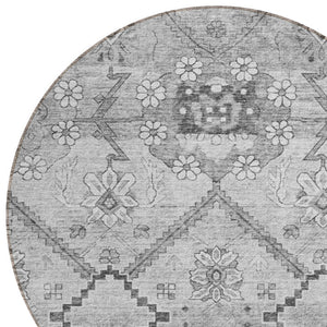 Homeroots 3' Stylish Floral Washable Area Rug - Durable Artichoke Green & Denim Blue For Indoor & Outdoor Use 8' Round Polyester 588872