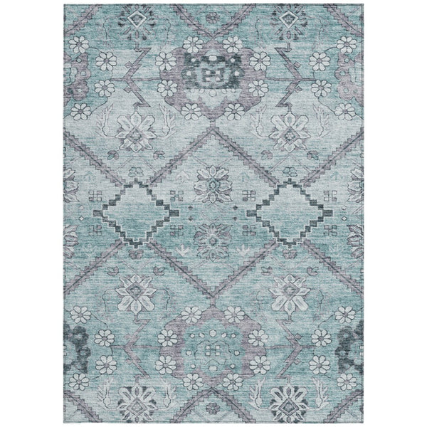 Homeroots 3' Stylish Floral Washable Area Rug - Durable Artichoke Green & Denim Blue For Indoor & Outdoor Use 3' X 5' Polyester 588876