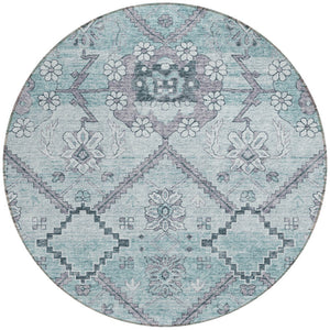 Homeroots 3' Stylish Floral Washable Area Rug - Durable Artichoke Green & Denim Blue For Indoor & Outdoor Use 8' Round Polyester 588878