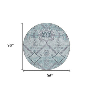 Homeroots 3' Stylish Floral Washable Area Rug - Durable Artichoke Green & Denim Blue For Indoor & Outdoor Use 8' Round Polyester 588878