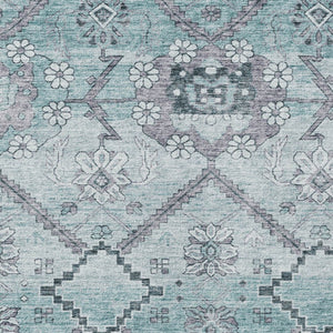 Homeroots 3' Stylish Floral Washable Area Rug - Durable Artichoke Green & Denim Blue For Indoor & Outdoor Use 8' X 10' Polyester 588879