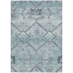 Homeroots 3' Stylish Floral Washable Area Rug - Durable Artichoke Green & Denim Blue For Indoor & Outdoor Use 9' X 12' Polyester 588880