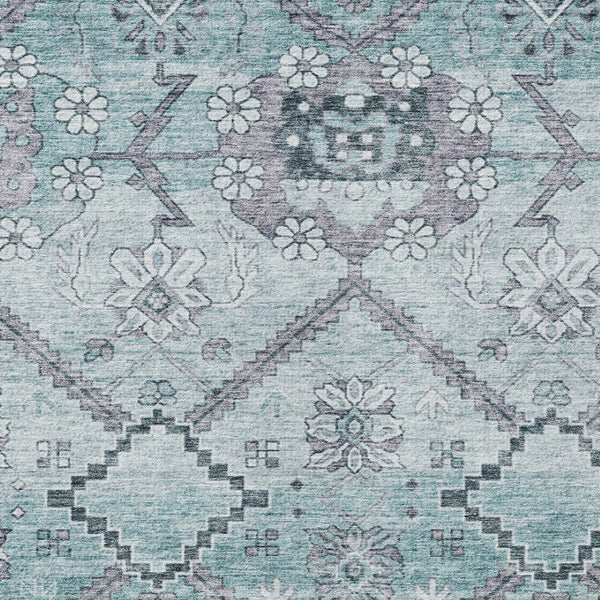 Homeroots 3' Stylish Floral Washable Area Rug - Durable Artichoke Green & Denim Blue For Indoor & Outdoor Use 9' X 12' Polyester 588880