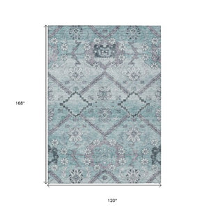 Homeroots 3' Stylish Floral Washable Area Rug - Durable Artichoke Green & Denim Blue For Indoor & Outdoor Use 10' X 14' Polyester 588881