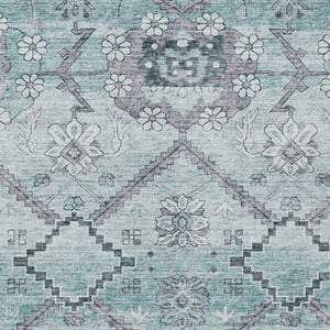 Homeroots 3' Stylish Floral Washable Area Rug - Durable Artichoke Green & Denim Blue For Indoor & Outdoor Use 10' X 14' Polyester 588881