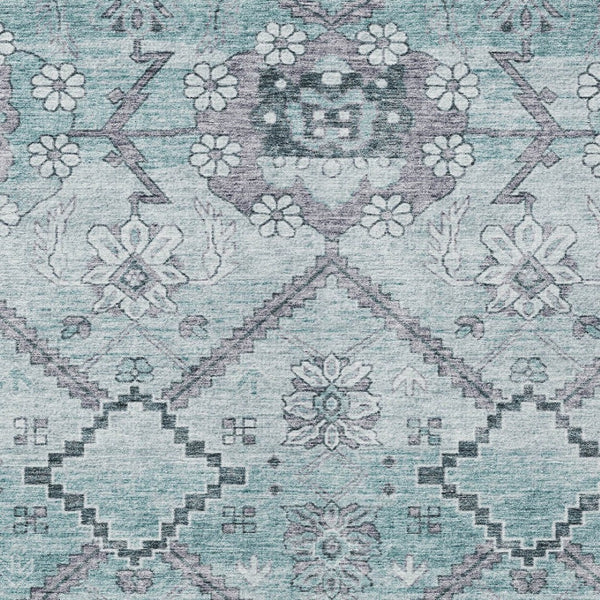 Homeroots 3' Stylish Floral Washable Area Rug - Durable Artichoke Green & Denim Blue For Indoor & Outdoor Use 10' X 14' Polyester 588881