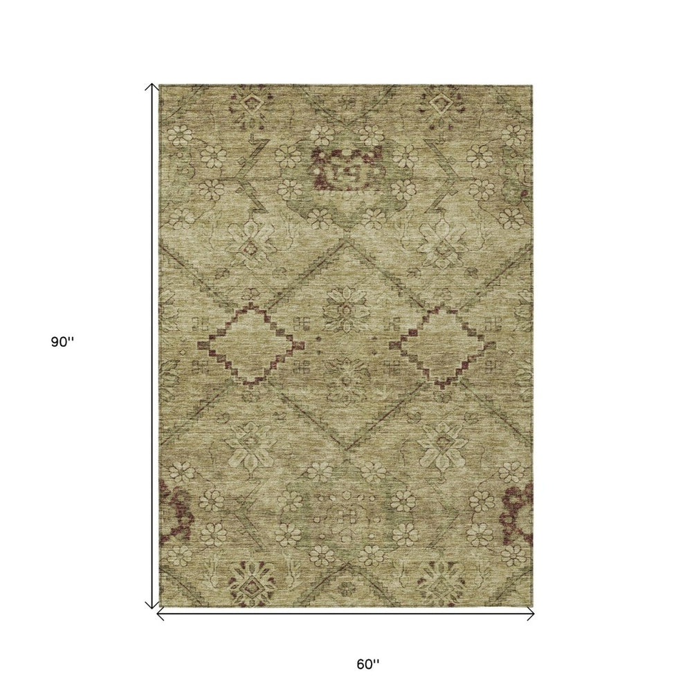 HomeRoots 5' Timeless Floral Indoor Outdoor Area Rug - Durable, Washable, Perfect for High-Traffic Spaces 5' X 8' 588883