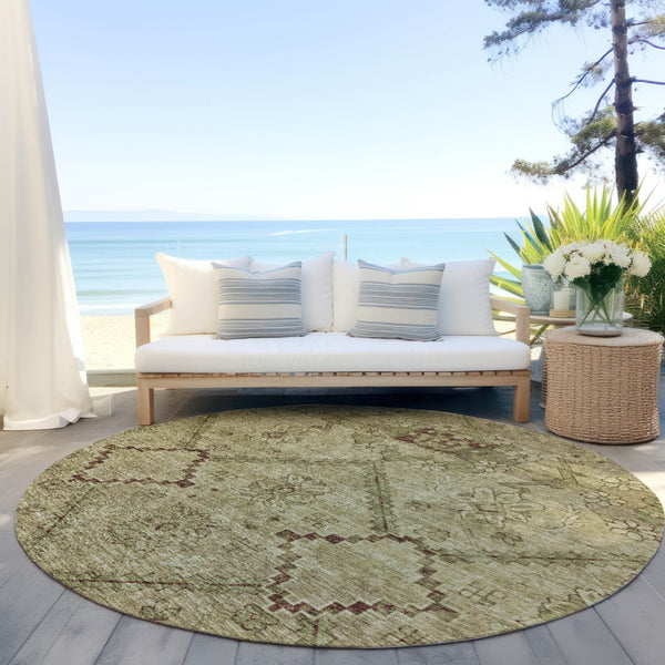 Homeroots 3' Inviting Floral Washable Area Rug For Indoor And Outdoor Spaces – Durable, Stain-resistant Design 8' Round Polyester 588884