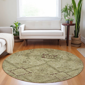 Homeroots 3' Inviting Floral Washable Area Rug For Indoor And Outdoor Spaces – Durable, Stain-resistant Design 8' Round Polyester 588884