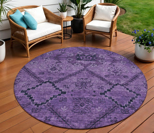 Homeroots 3' Inviting Floral Washable Area Rug For Indoor And Outdoor Spaces – Durable, Stain-resistant Design 8' Round Polyester 588890