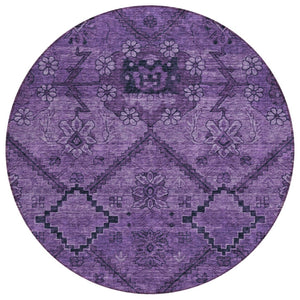 HomeRoots 5' Vibrant Eggplant Purple Floral Area Rug - Durable, Machine Washable for Indoor & Outdoor Spaces 8' Round 588890