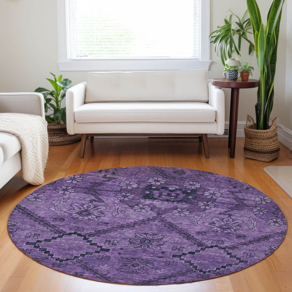 Homeroots 3' Inviting Floral Washable Area Rug For Indoor And Outdoor Spaces – Durable, Stain-resistant Design 8' Round Polyester 588890