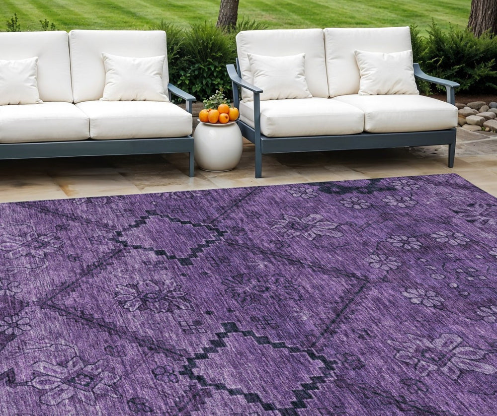 HomeRoots 9' Elegant Eggplant Purple Floral Area Rug - Durable, Washable Design for Indoor & Outdoor Spaces 9' X 12' 588892