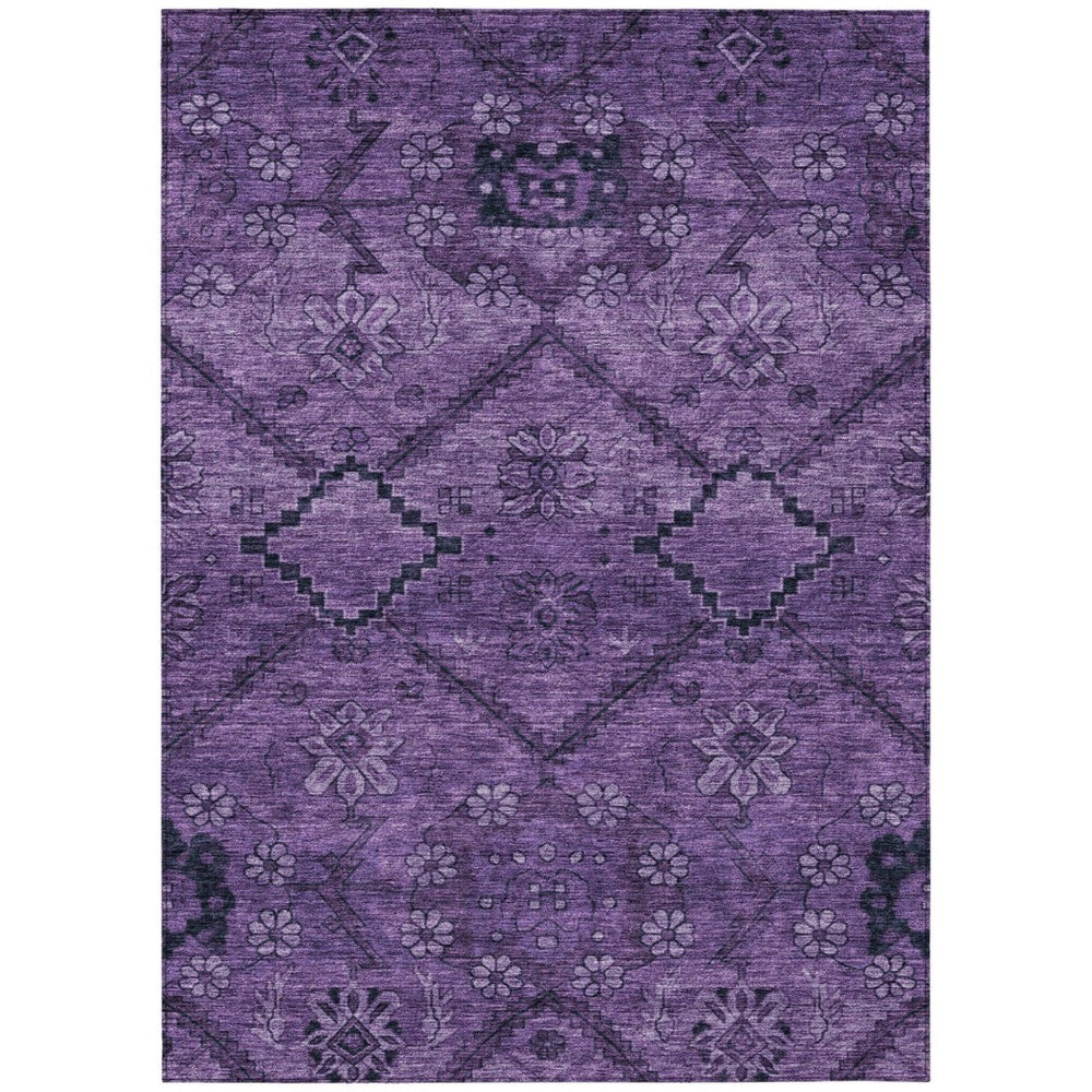 HomeRoots 5' Vibrant Eggplant Purple Floral Area Rug - Durable, Machine Washable for Indoor & Outdoor Spaces 10' X 14' 588893