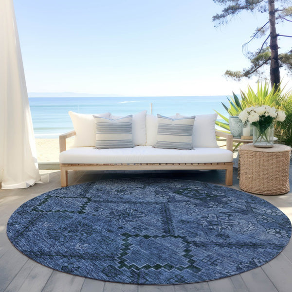 Homeroots 3' Inviting Floral Washable Area Rug For Indoor And Outdoor Spaces – Durable, Stain-resistant Design 8' Round Polyester 588896