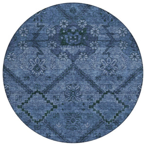 HomeRoots 5' Navy Blue Floral Area Rug - Durable, Washable Design for Indoor and Outdoor Spaces, Easy Care 8' Round 588896
