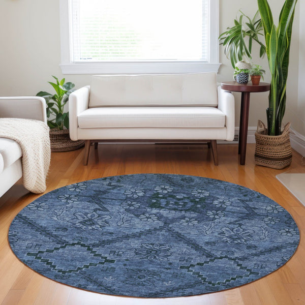 Homeroots 3' Inviting Floral Washable Area Rug For Indoor And Outdoor Spaces – Durable, Stain-resistant Design 8' Round Polyester 588896
