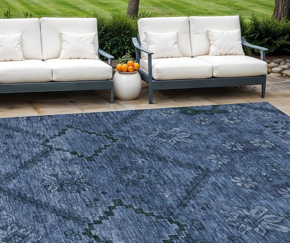 HomeRoots 9' Navy Blue Floral Area Rug – Durable, Washable Design for Indoor & Outdoor Spaces, Easy Care 9' X 12' 588898