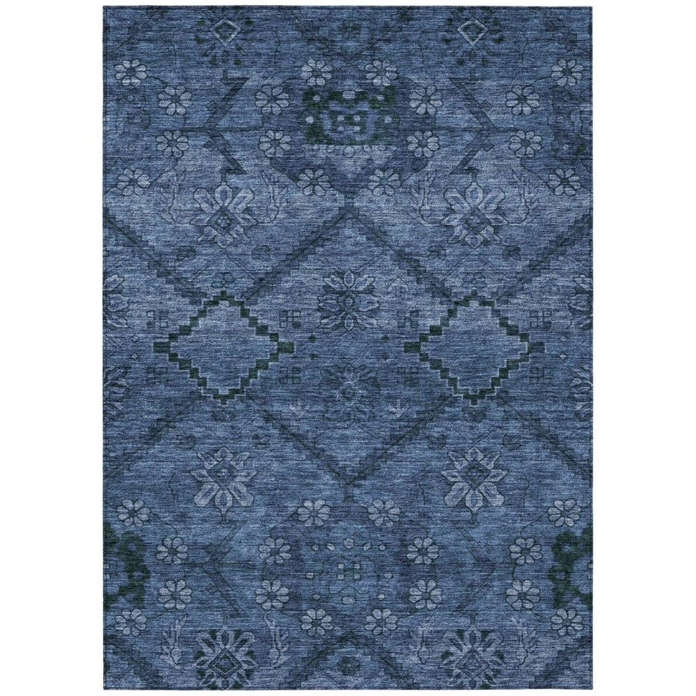 HomeRoots 9' Navy Blue Floral Area Rug – Durable, Washable Design for Indoor & Outdoor Spaces, Easy Care 9' X 12' 588898