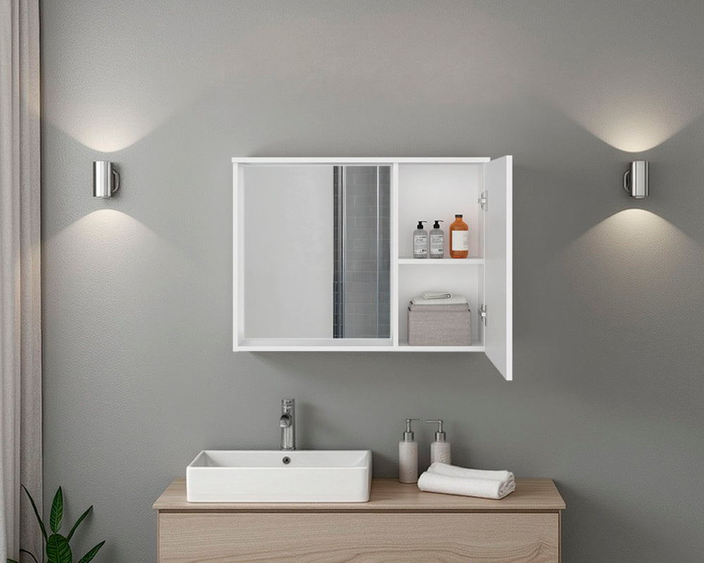 English Elm Irwin Sliding Mirror Medicine Cabinet White Finish Slim Bathroom Wall Storage B092P474475