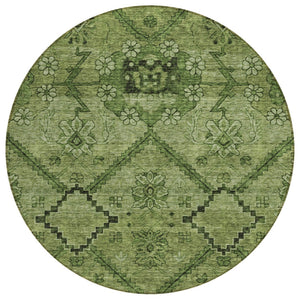 HomeRoots 5' Washable Indoor/Outdoor Area Rug in Olive & Fern Green Floral Design for High-Traffic Spaces 8' Round 588902