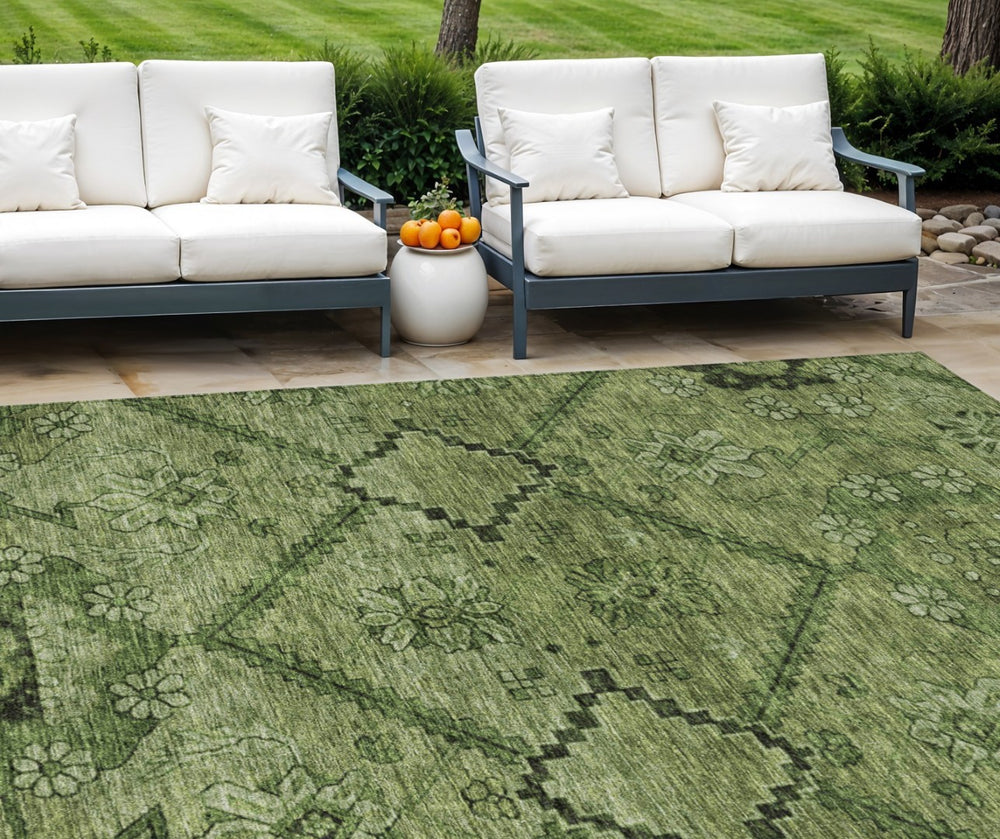 HomeRoots 5' Washable Indoor/Outdoor Area Rug in Olive & Fern Green Floral Design for High-Traffic Spaces 10' X 14' 588905
