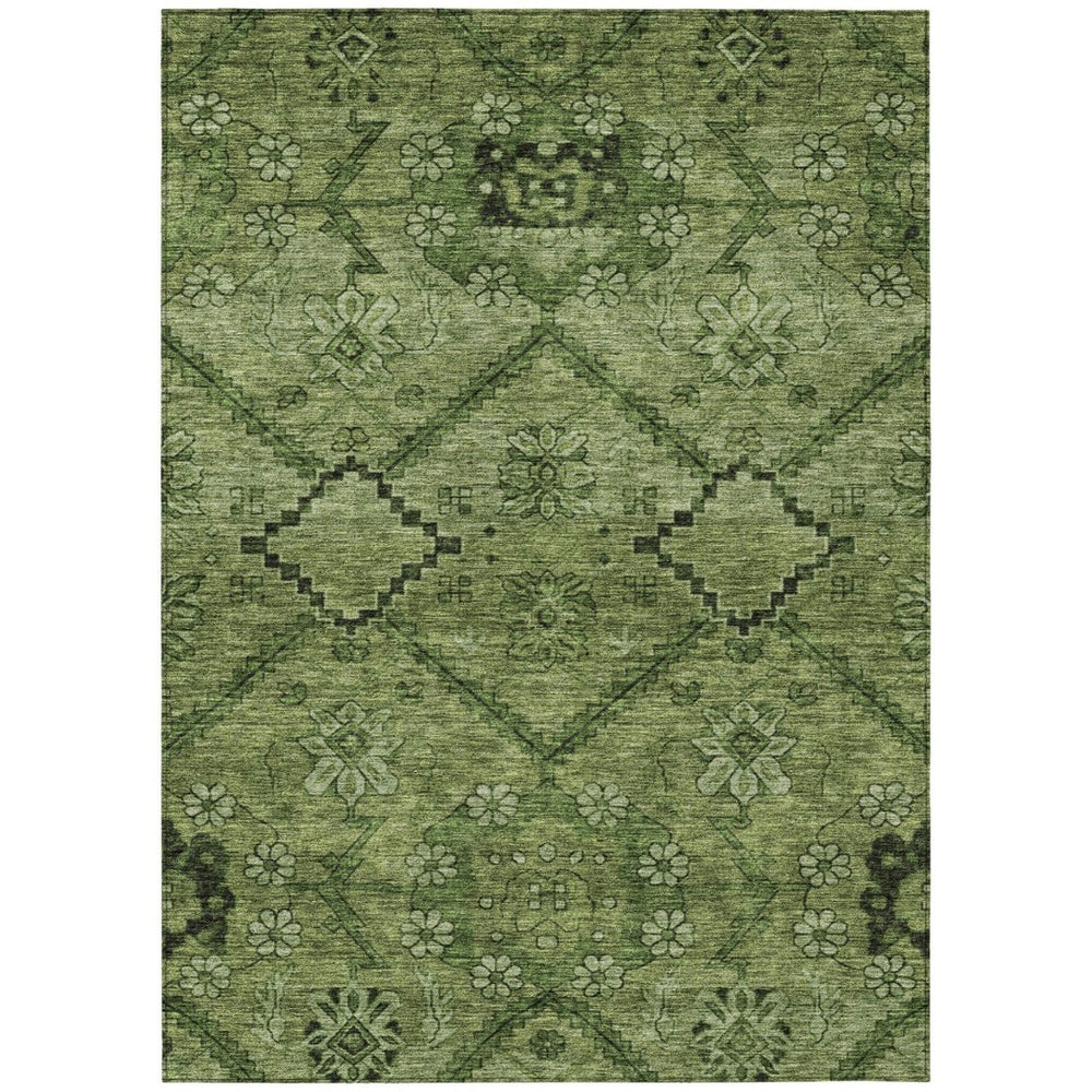 HomeRoots 5' Washable Indoor/Outdoor Area Rug in Olive & Fern Green Floral Design for High-Traffic Spaces 10' X 14' 588905