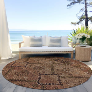 Homeroots 3' Inviting Floral Washable Area Rug For Indoor And Outdoor Spaces – Durable, Stain-resistant Design 8' Round Polyester 588908