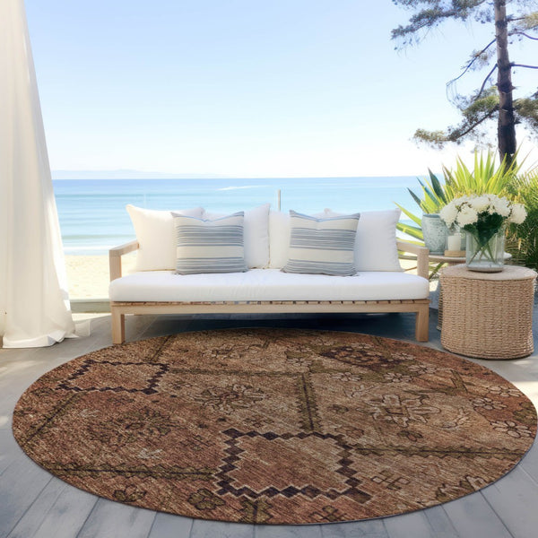 Homeroots 3' Inviting Floral Washable Area Rug For Indoor And Outdoor Spaces – Durable, Stain-resistant Design 8' Round Polyester 588908