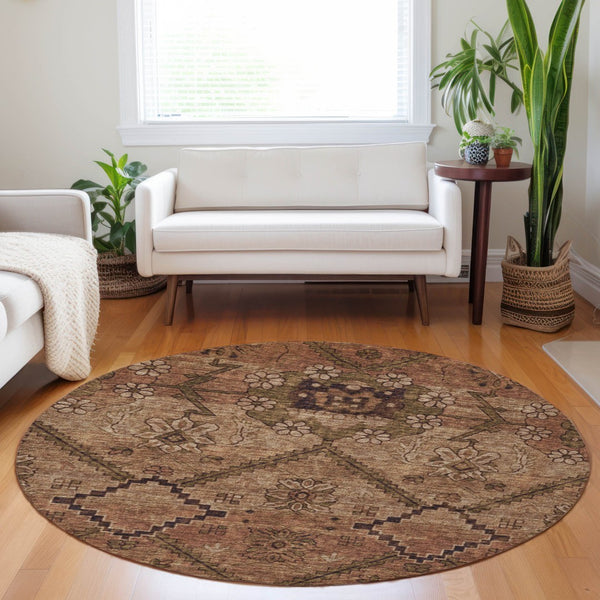 Homeroots 3' Inviting Floral Washable Area Rug For Indoor And Outdoor Spaces – Durable, Stain-resistant Design 8' Round Polyester 588908