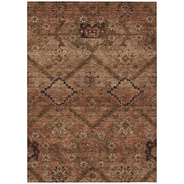 HomeRoots 5' Floral Area Rug in Rich Orange, Copper & Brown – Durable, Washable for Indoor & Outdoor Use 8' X 10' 588909