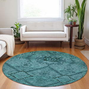 Homeroots 3' Inviting Floral Washable Area Rug For Indoor And Outdoor Spaces – Durable, Stain-resistant Design 8' Round Polyester 588914