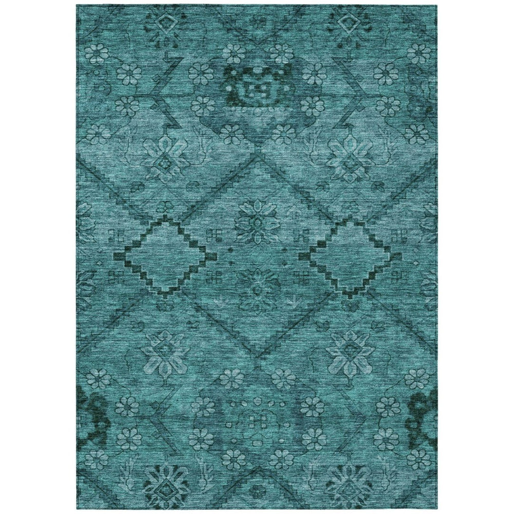 HomeRoots 9' Teal Blue and Aqua Floral Indoor Outdoor Area Rug – Durable, Washable, Perfect for High-Traffic Spaces 9' X 12' 588916