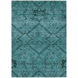 HomeRoots 9' Teal Blue and Aqua Floral Indoor Outdoor Area Rug – Durable, Washable, Perfect for High-Traffic Spaces 9' X 12' 588916