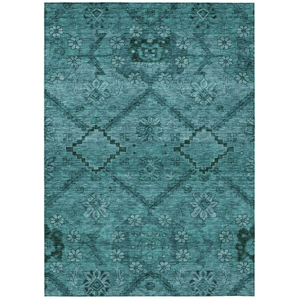 HomeRoots 9' Teal Blue and Aqua Floral Indoor Outdoor Area Rug – Durable, Washable, Perfect for High-Traffic Spaces 9' X 12' 588916