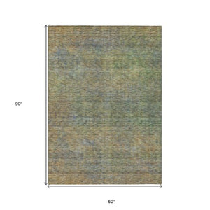 Homeroots 3' Vibrant Green, Gold & Charcoal Abstract Washable Indoor-outdoor Area Rug For Versatile Spaces 5' X 8' Polyester 588919