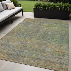 Homeroots 3' Vibrant Green, Gold & Charcoal Abstract Washable Indoor-outdoor Area Rug For Versatile Spaces 5' X 8' Polyester 588919
