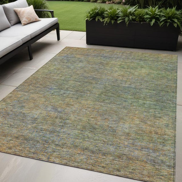 Homeroots 3' Vibrant Green, Gold & Charcoal Abstract Washable Indoor-outdoor Area Rug For Versatile Spaces 5' X 8' Polyester 588919