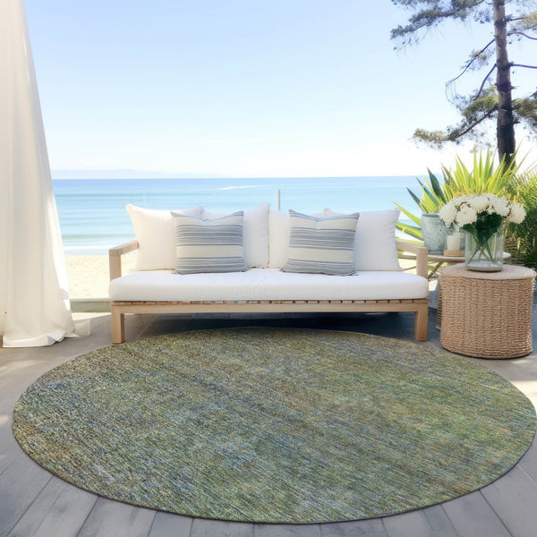 Homeroots 3' Vibrant Green, Gold & Charcoal Abstract Washable Indoor-outdoor Area Rug For Versatile Spaces 8' Round Polyester 588920