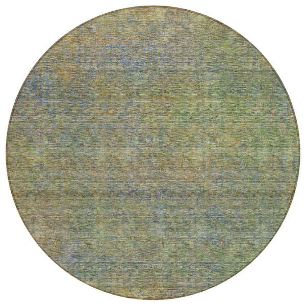 Homeroots 3' Vibrant Green, Gold & Charcoal Abstract Washable Indoor-outdoor Area Rug For Versatile Spaces 8' Round Polyester 588920