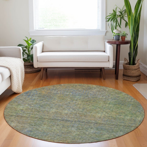 Homeroots 3' Vibrant Green, Gold & Charcoal Abstract Washable Indoor-outdoor Area Rug For Versatile Spaces 8' Round Polyester 588920