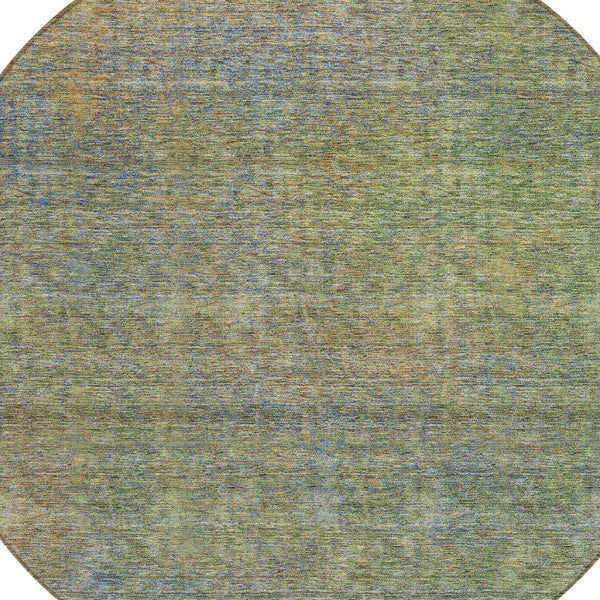 Homeroots 3' Vibrant Green, Gold & Charcoal Abstract Washable Indoor-outdoor Area Rug For Versatile Spaces 8' Round Polyester 588920