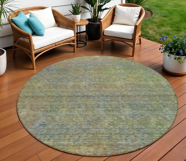 HomeRoots 5' Abstract Indoor Outdoor Area Rug in Green, Gold & Charcoal - Washable, Durable, Stylish Design 8' Round 588920