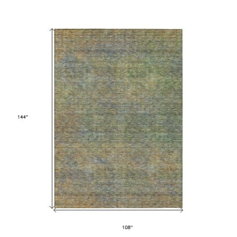 Homeroots 3' Vibrant Green, Gold & Charcoal Abstract Washable Indoor-outdoor Area Rug For Versatile Spaces 9' X 12' Polyester 588922