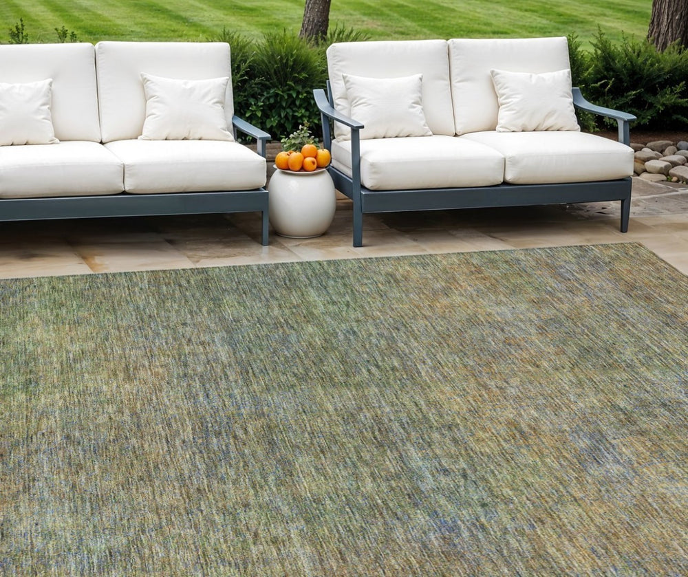 HomeRoots 9' Modern Abstract Area Rug in Green, Gold, and Charcoal - Durable, Washable for Indoor & Outdoor Use 9' X 12' 588922