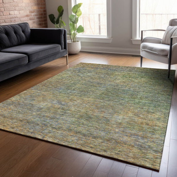 Homeroots 3' Vibrant Green, Gold & Charcoal Abstract Washable Indoor-outdoor Area Rug For Versatile Spaces 9' X 12' Polyester 588922