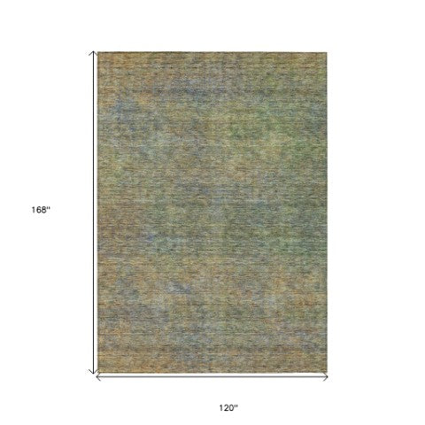 Homeroots 3' Vibrant Green, Gold & Charcoal Abstract Washable Indoor-outdoor Area Rug For Versatile Spaces 10' X 14' Polyester 588923