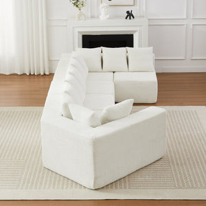 English Elm [video]151.6-inch Modular Chenille Sectional with Deep Seats and Chaise for Open Living Spaces Beige W3505S00058